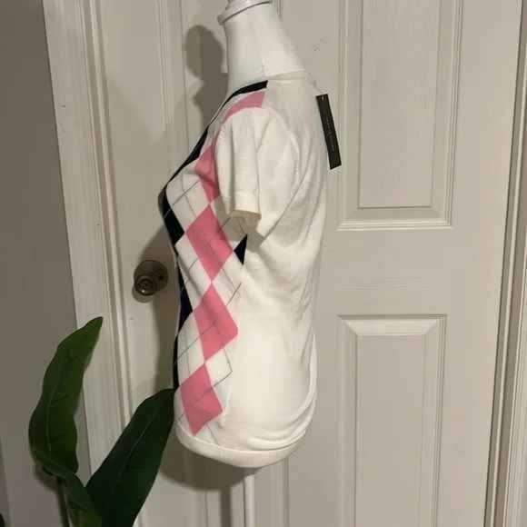 Tommy Hilfiger V-Neck Argyle Short Sleeve Shirt -Y2K- NWT Size: XS - Picture 2 of 5